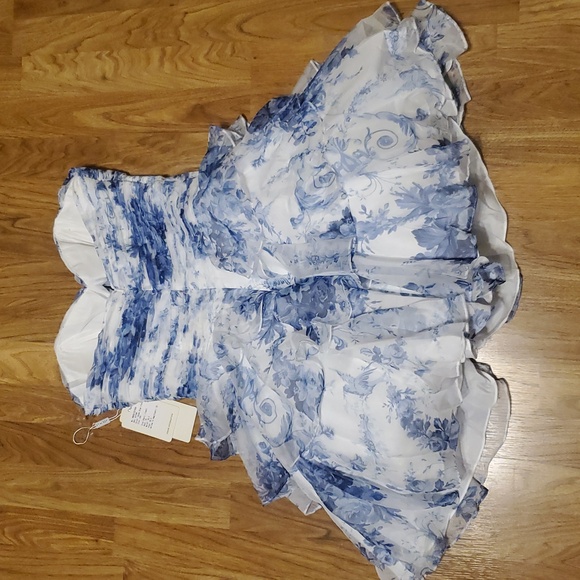 Stacees A-line Floral Print Ruffled Strapless Homecoming Dress w/ Cutouts  NWT 6 - Picture 16 of 16